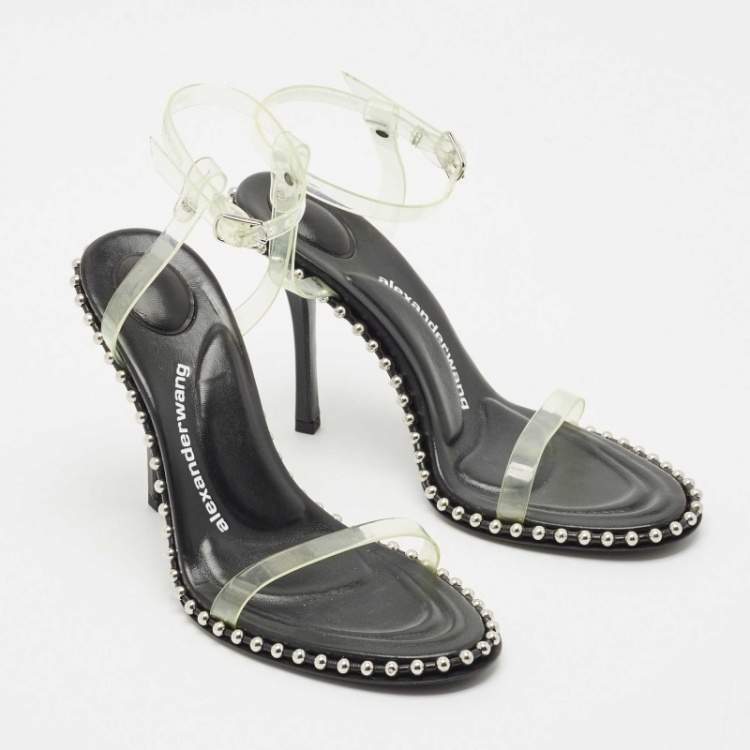 Pre Owned Alexander Wang Black Leather and PVC Studded Nova Slingback Sandals Size 38
