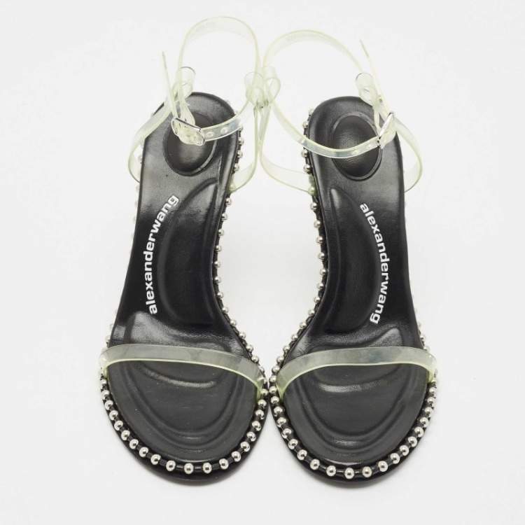 Pre Owned Alexander Wang Black Leather and PVC Studded Nova Slingback Sandals Size 38