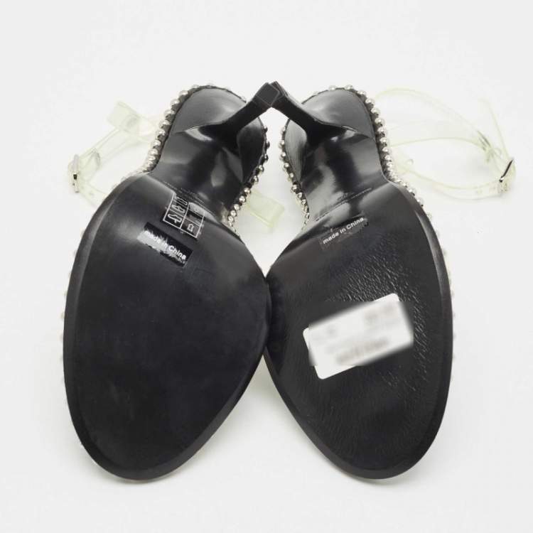 Pre Owned Alexander Wang Black Leather and PVC Studded Nova Slingback Sandals Size 38