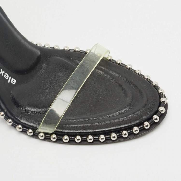 Pre Owned Alexander Wang Black Leather and PVC Studded Nova Slingback Sandals Size 38
