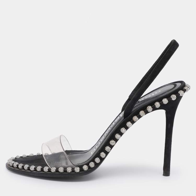 Pre Owned Alexander Wang Black/Transparent Suede and PVC Nova Slingback Sandals Size 37