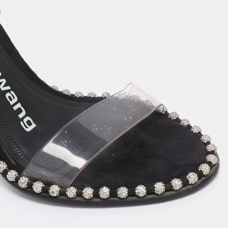 Pre Owned Alexander Wang Black/Transparent Suede and PVC Nova Slingback Sandals Size 37