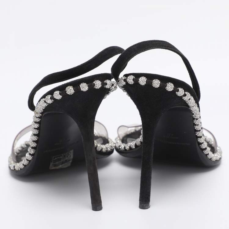 Pre Owned Alexander Wang Black/Transparent Suede and PVC Nova Slingback Sandals Size 37