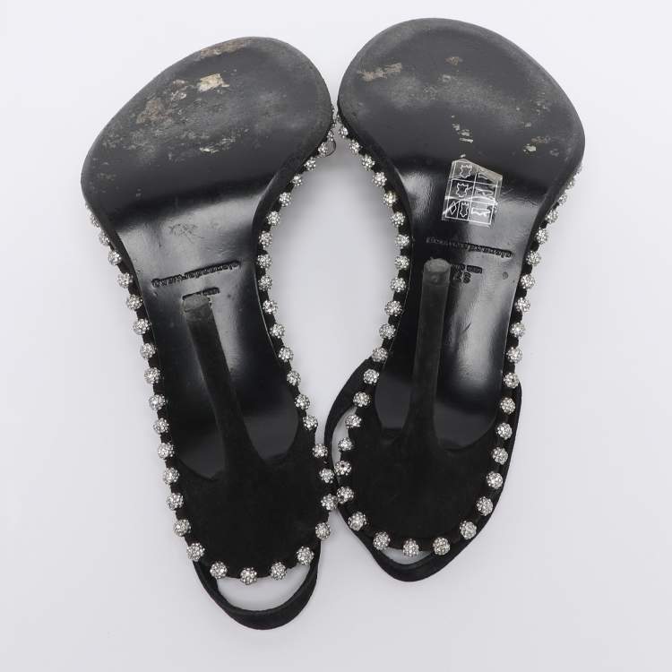 Pre Owned Alexander Wang Black/Transparent Suede and PVC Nova Slingback Sandals Size 37