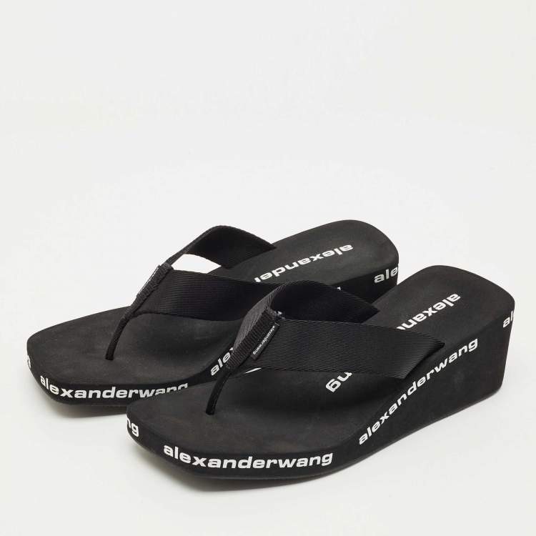 Pre Owned Alexander Wang Black Canvas Thong Wedge Sandals Size 39