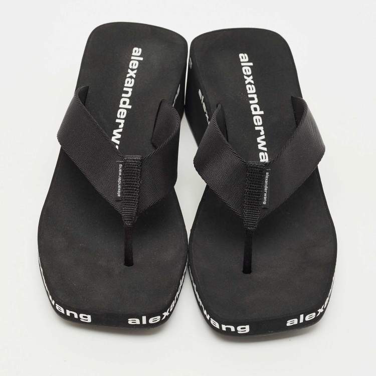 Pre Owned Alexander Wang Black Canvas Thong Wedge Sandals Size 39