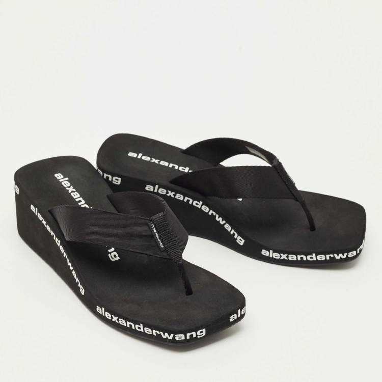 Pre Owned Alexander Wang Black Canvas Thong Wedge Sandals Size 39