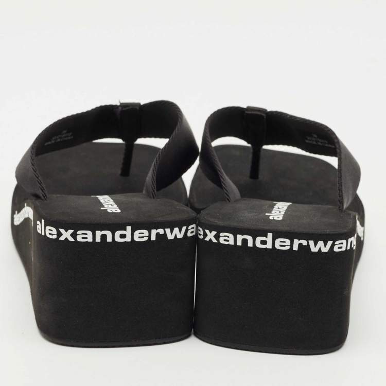 Pre Owned Alexander Wang Black Canvas Thong Wedge Sandals Size 39