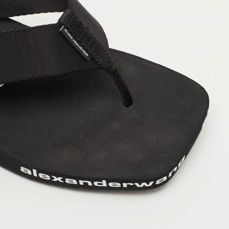 Pre Owned Alexander Wang Black Canvas Thong Wedge Sandals Size 39