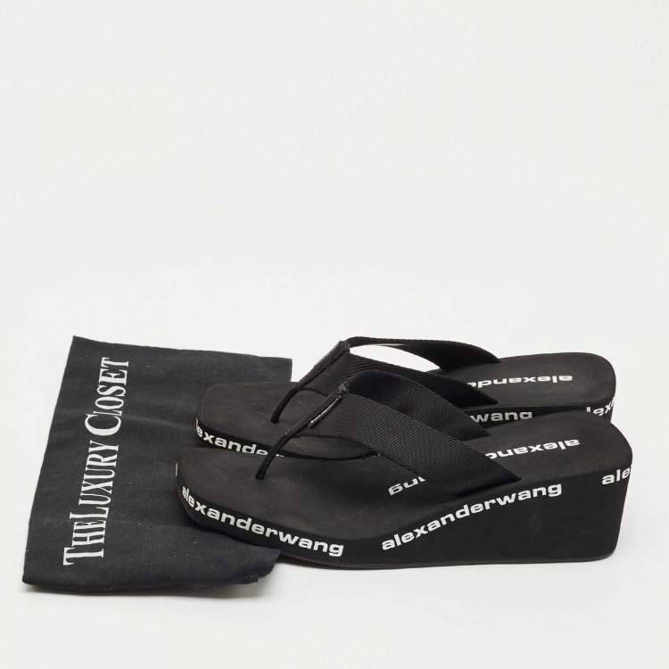 Pre Owned Alexander Wang Black Canvas Thong Wedge Sandals Size 39