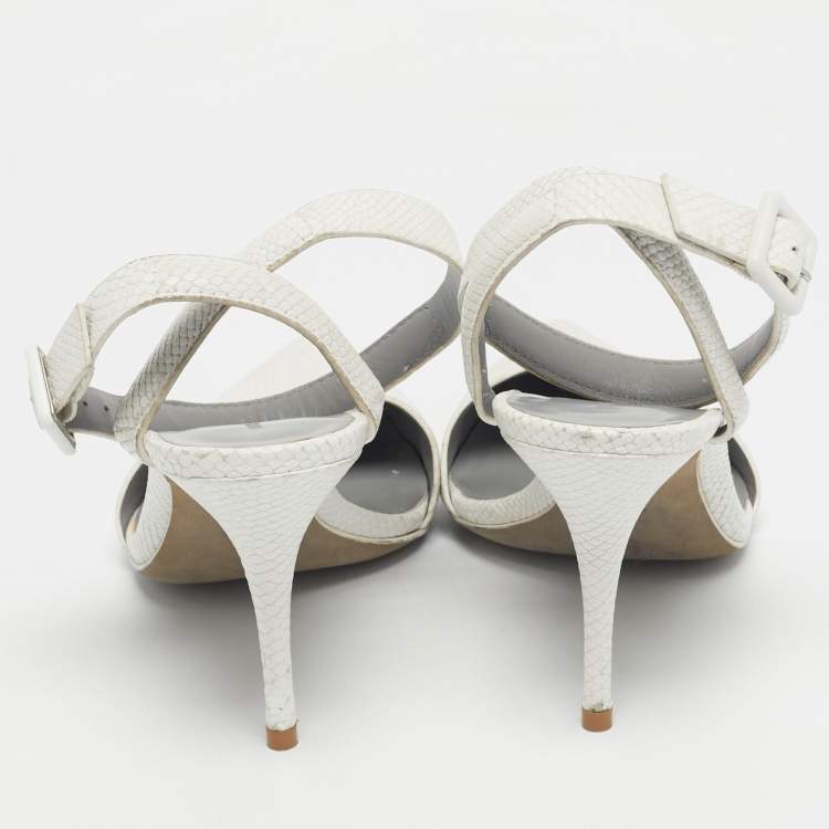 Pre Owned Alexander Wang White Snakeskin Embossed Leather Ankle Strap Pumps Size 40
