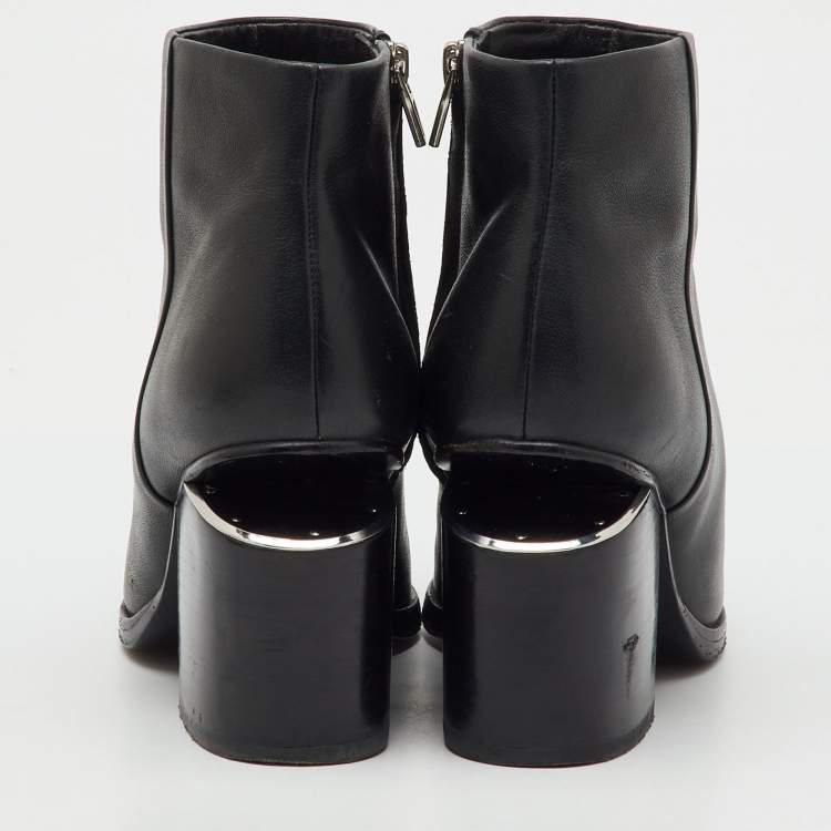 Pre Owned Alexander Wang Black Leather Gabi Ankle Length Boots Size 36.5