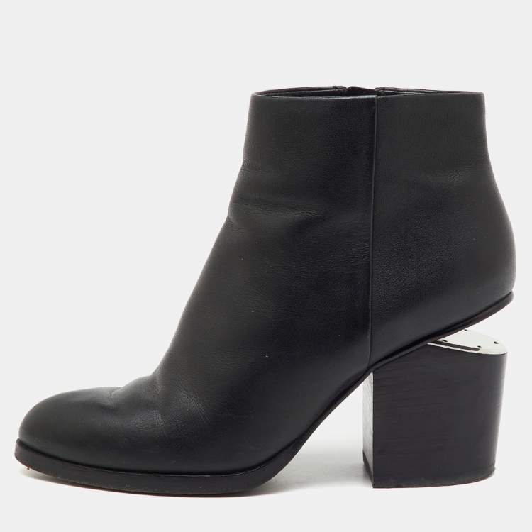Pre Owned Alexander Wang Black Leather Gabi Ankle Length Boots Size 36.5
