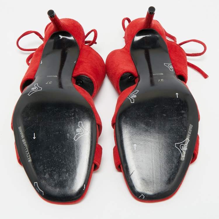 Pre Owned Alexander Wang Red Suede Allegra Ankle Strap Sandals Size 37