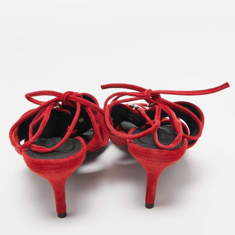 Pre Owned Alexander Wang Red Suede Allegra Ankle Strap Sandals Size 37