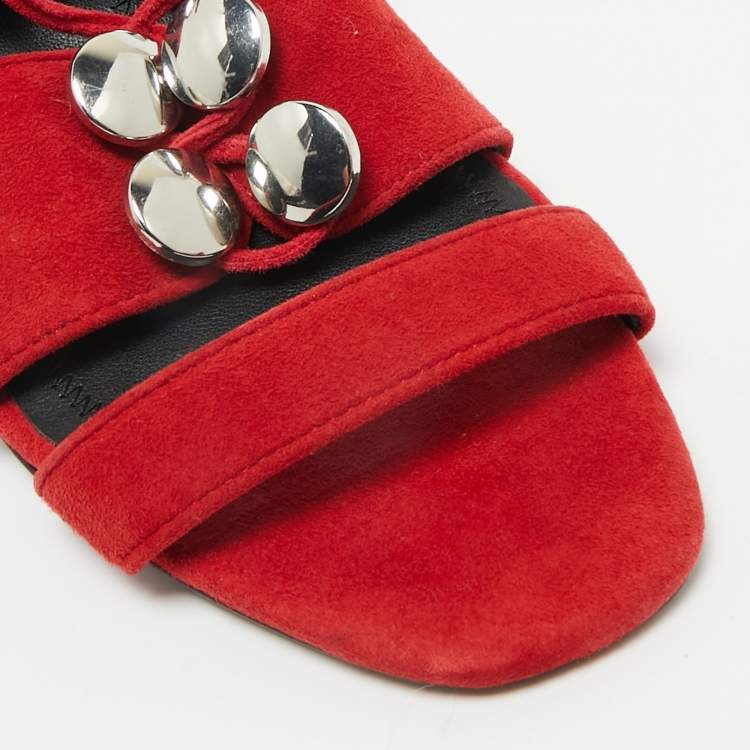 Pre Owned Alexander Wang Red Suede Allegra Ankle Strap Sandals Size 37