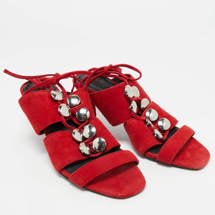 Pre Owned Alexander Wang Red Suede Allegra Ankle Strap Sandals Size 37