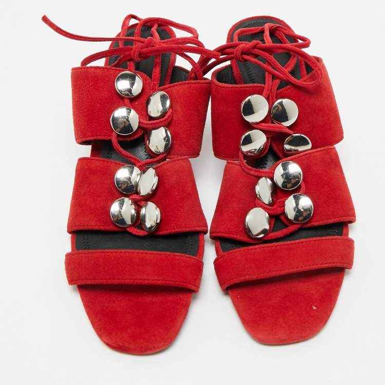 Pre Owned Alexander Wang Red Suede Allegra Ankle Strap Sandals Size 37