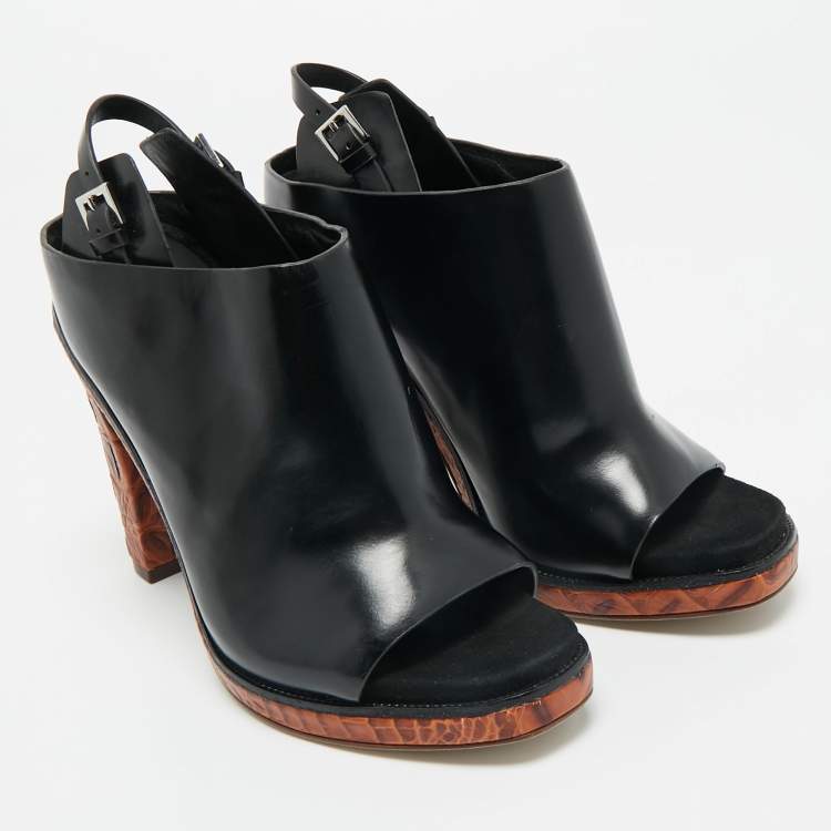 Pre Owned Alexander Wang Black Leather and Ostrich Leather Ankle Strap Sandals Size 37