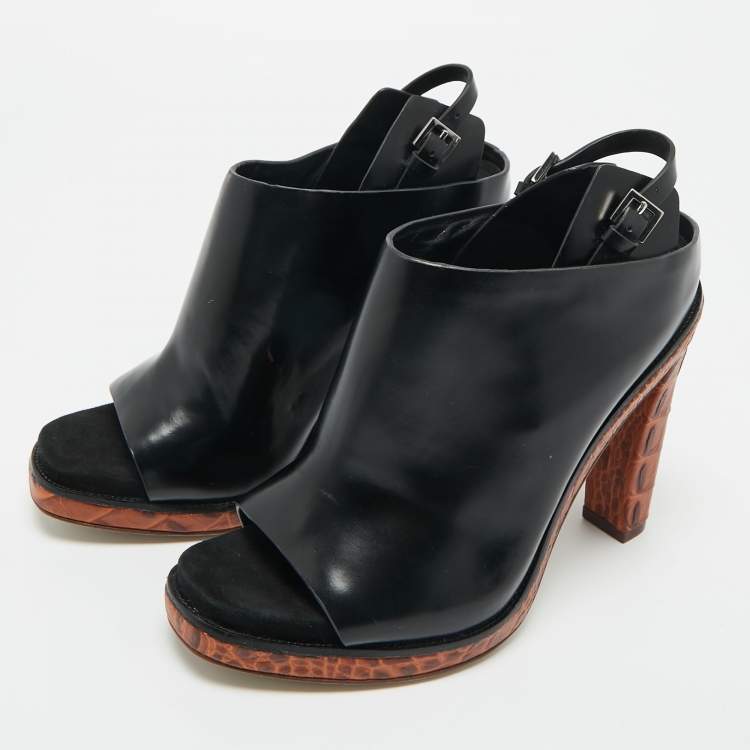 Pre Owned Alexander Wang Black Leather and Ostrich Leather Ankle Strap Sandals Size 37