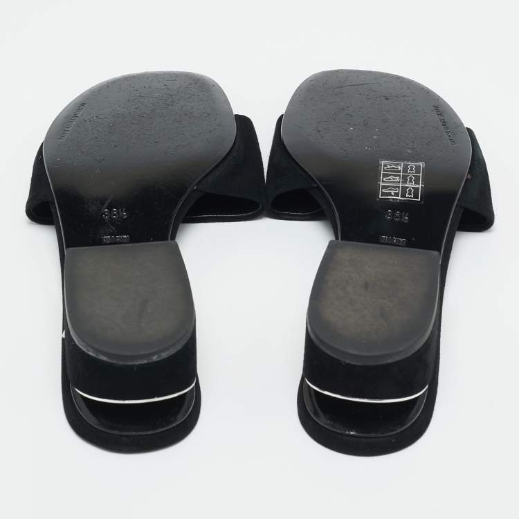 Pre Owned Alexander Wang Black Suede Cut-Out Block Heel Slide Sandals  Size 36.5