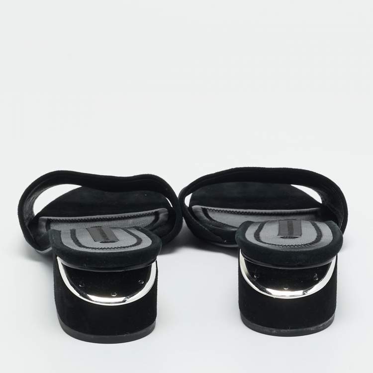 Pre Owned Alexander Wang Black Suede Cut-Out Block Heel Slide Sandals  Size 36.5