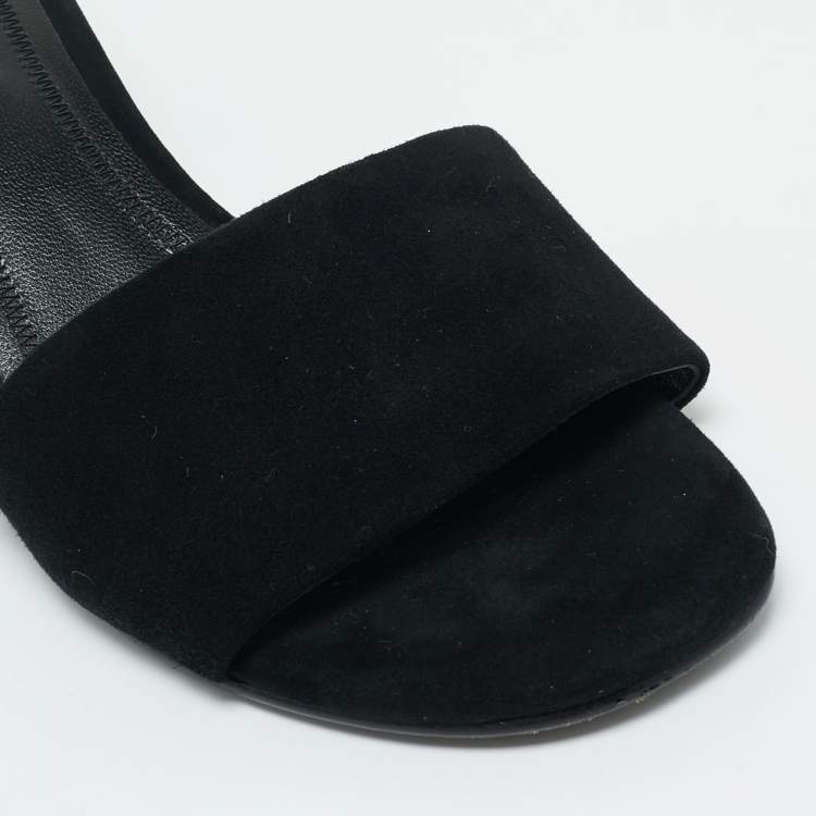 Pre Owned Alexander Wang Black Suede Cut-Out Block Heel Slide Sandals  Size 36.5