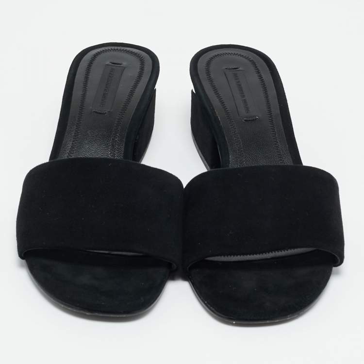 Pre Owned Alexander Wang Black Suede Cut-Out Block Heel Slide Sandals  Size 36.5