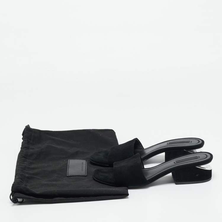 Pre Owned Alexander Wang Black Suede Cut-Out Block Heel Slide Sandals  Size 36.5