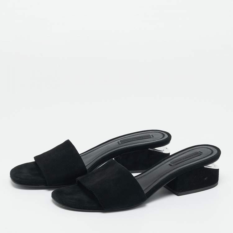 Pre Owned Alexander Wang Black Suede Cut-Out Block Heel Slide Sandals  Size 36.5