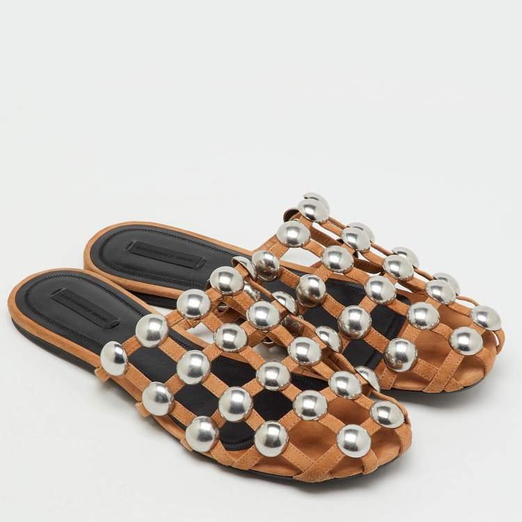 Pre Owned Alexander Wang Beige Suede Amelia Flat Mules Size 41