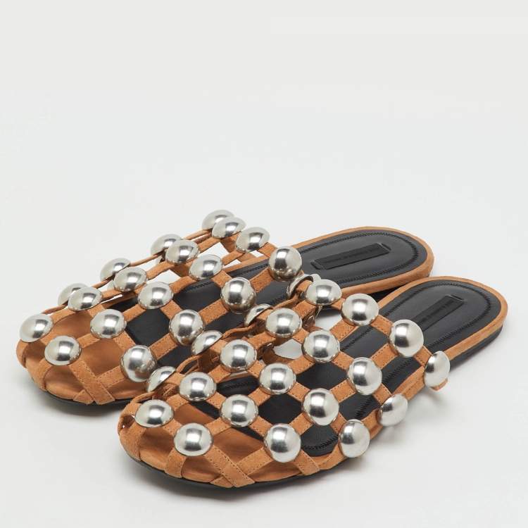 Pre Owned Alexander Wang Beige Suede Amelia Flat Mules Size 41