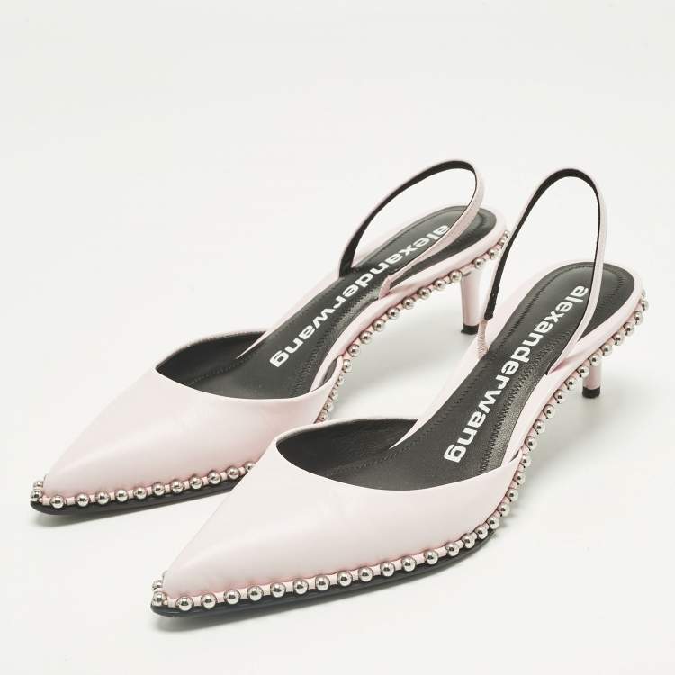 Pre Owned Alexander Wang Light Pink Leather Nova Studded Rina Slingback Pumps Size 38.5