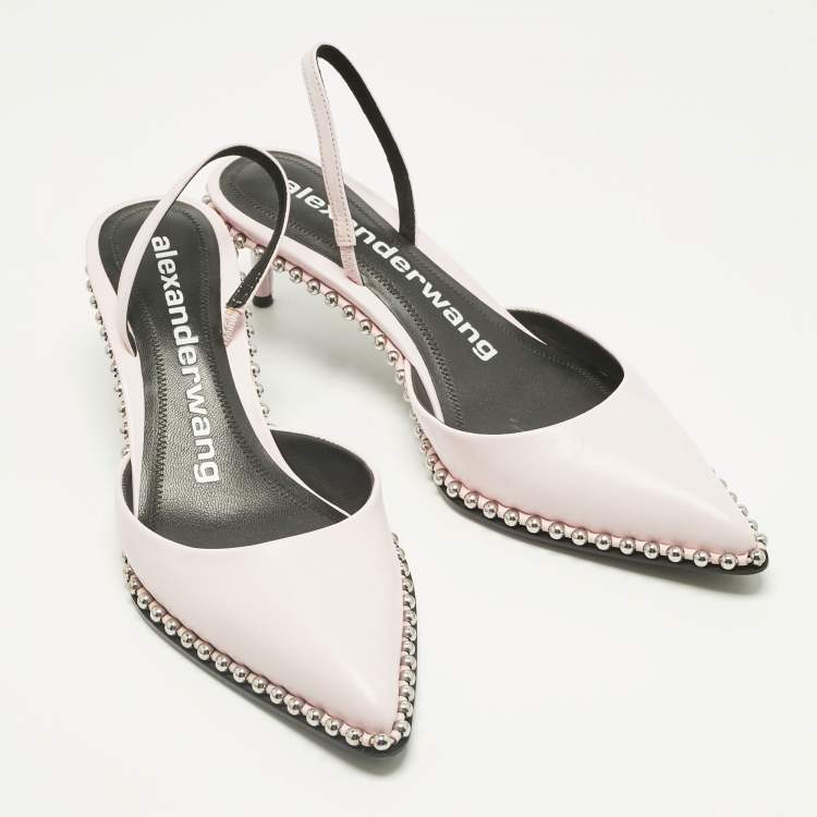 Pre Owned Alexander Wang Light Pink Leather Nova Studded Rina Slingback Pumps Size 38.5