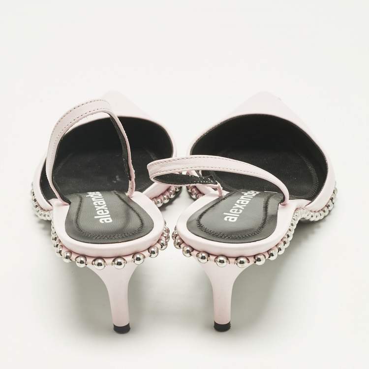 Pre Owned Alexander Wang Light Pink Leather Nova Studded Rina Slingback Pumps Size 38.5