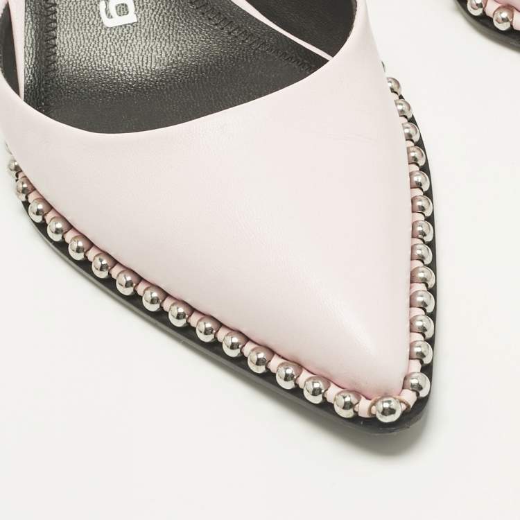 Pre Owned Alexander Wang Light Pink Leather Nova Studded Rina Slingback Pumps Size 38.5