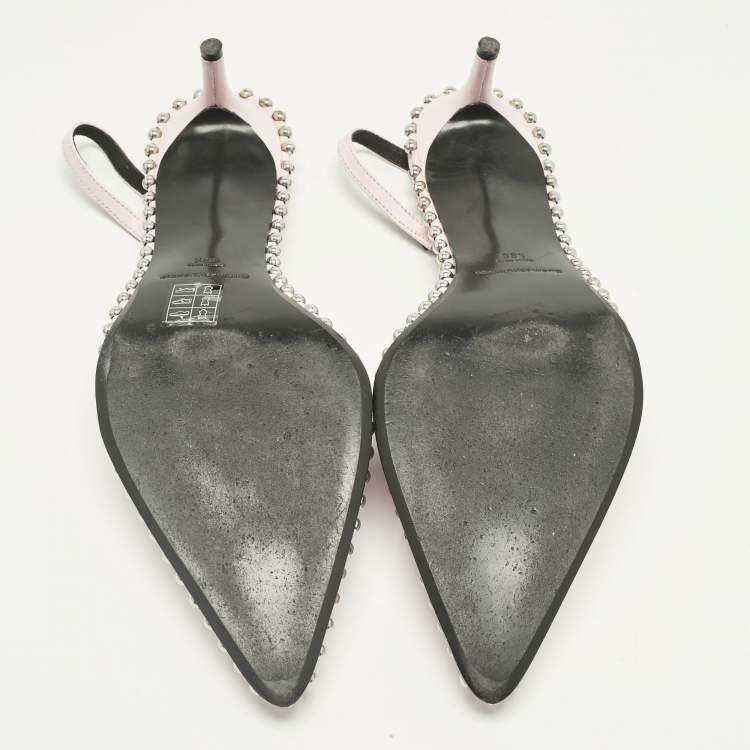 Pre Owned Alexander Wang Light Pink Leather Nova Studded Rina Slingback Pumps Size 38.5