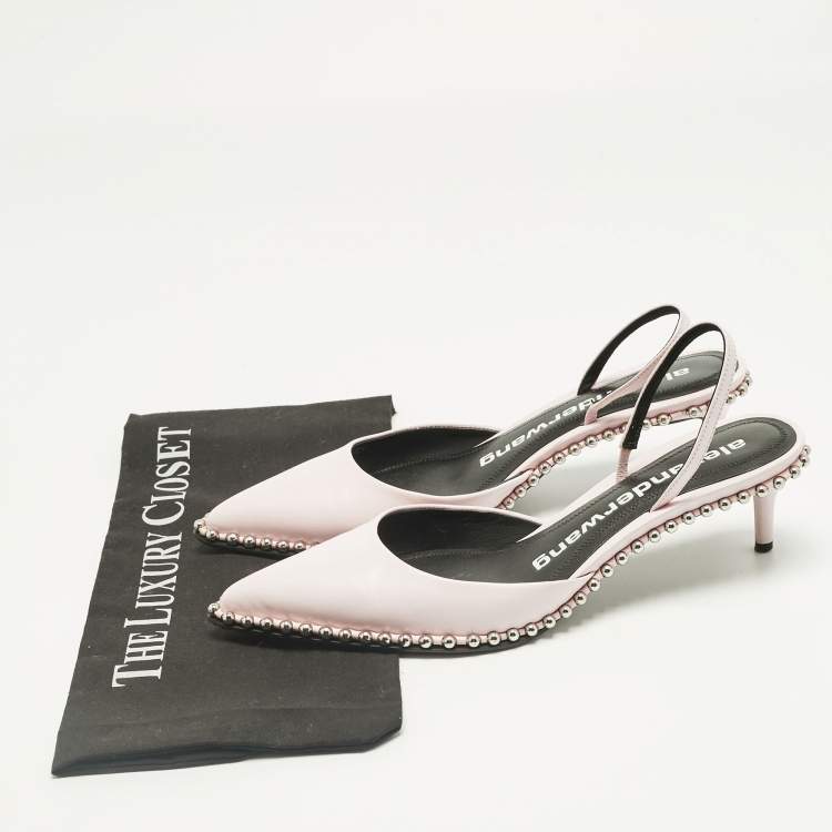 Pre Owned Alexander Wang Light Pink Leather Nova Studded Rina Slingback Pumps Size 38.5