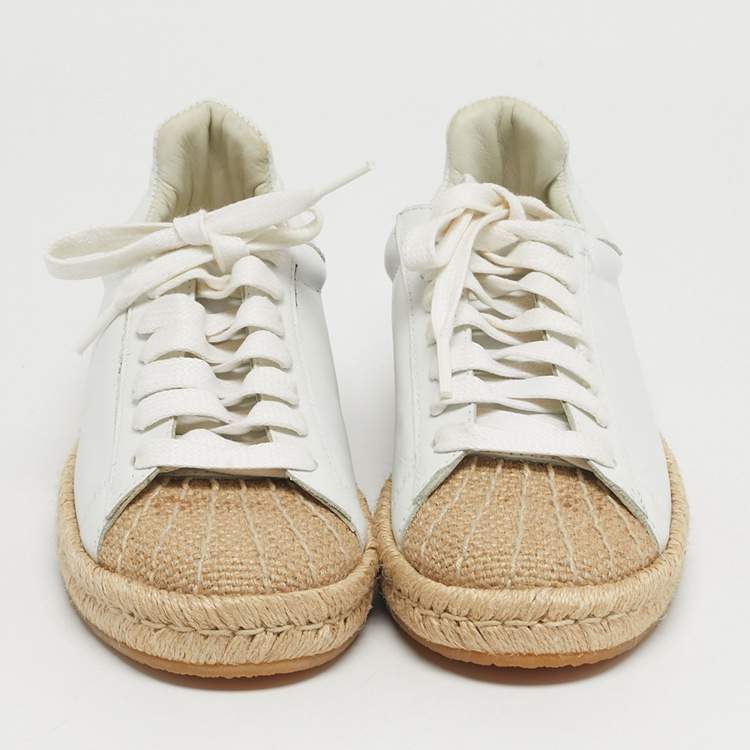 Pre Owned Alexander Wang Size 36 White Leather Jute Cap Toe Espadrille Low Top Sneakers