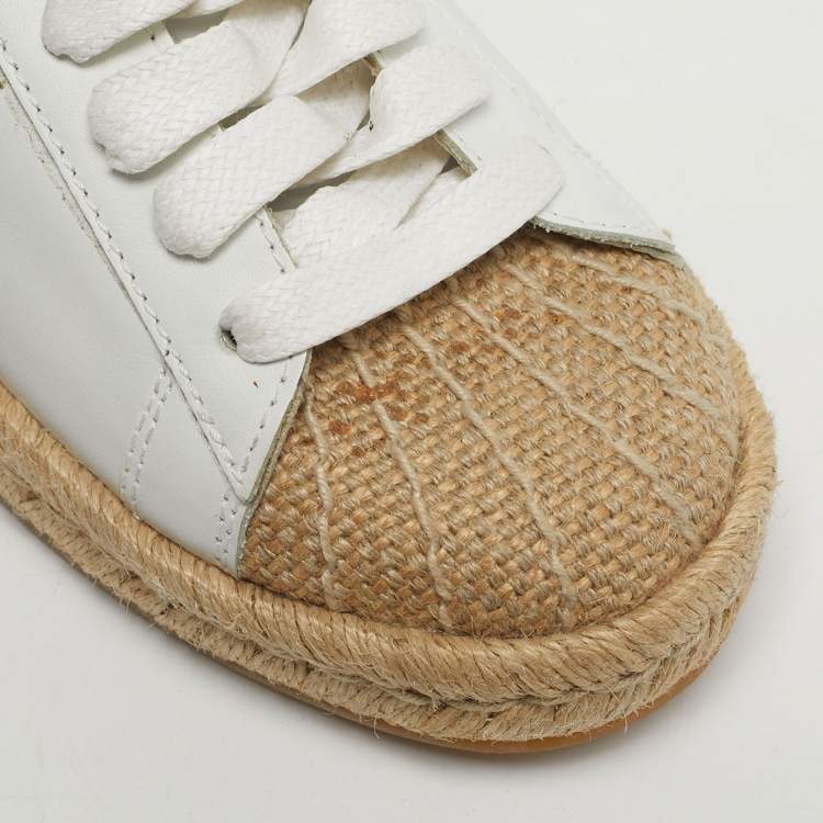 Pre Owned Alexander Wang Size 36 White Leather Jute Cap Toe Espadrille Low Top Sneakers