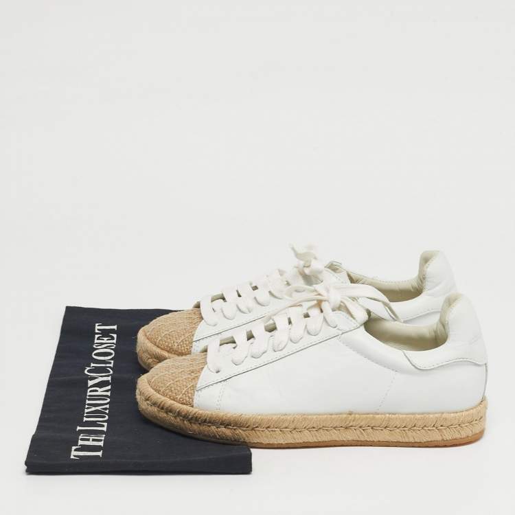Pre Owned Alexander Wang Size 36 White Leather Jute Cap Toe Espadrille Low Top Sneakers