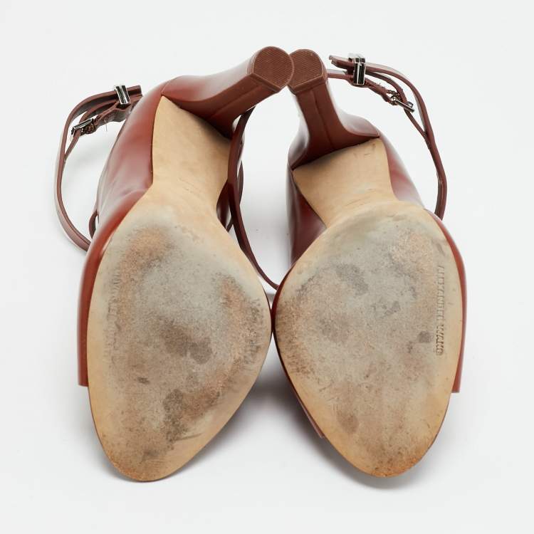 مملوكة مسبقًا حذاء كعب عالي أليكساندر وانغ جلد بني برباط للكاحل مقاس 36.5