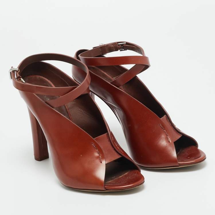 مملوكة مسبقًا حذاء كعب عالي أليكساندر وانغ جلد بني برباط للكاحل مقاس 36.5