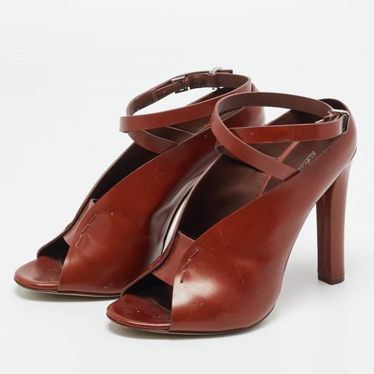 مملوكة مسبقًا حذاء كعب عالي أليكساندر وانغ جلد بني برباط للكاحل مقاس 36.5