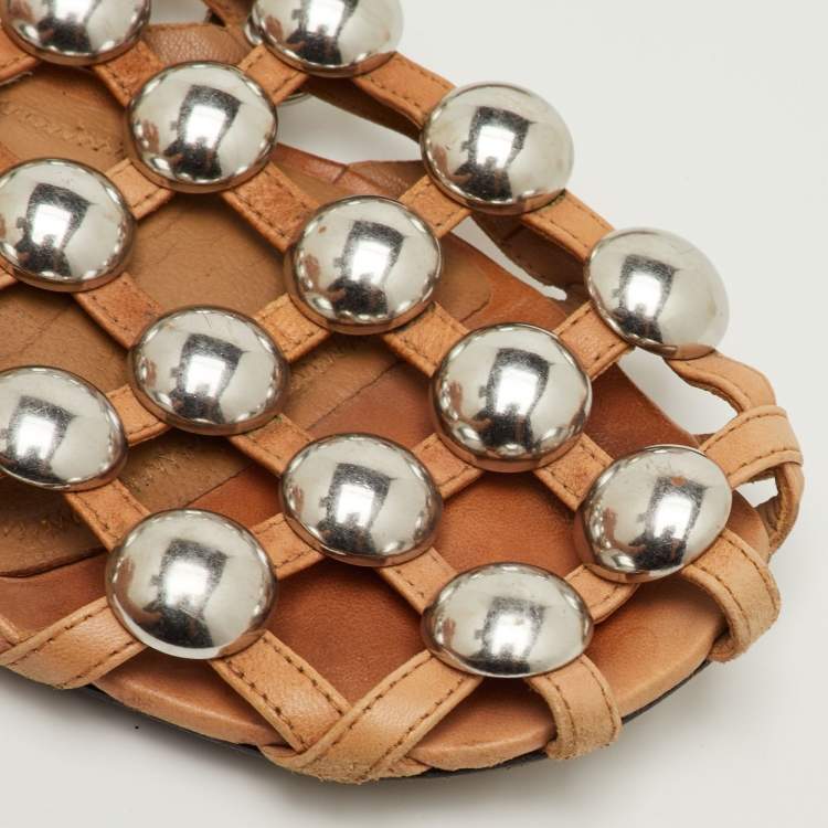 Pre Owned Alexander Wang Amelia Size 36 Beige Leather Studded Flat Mules