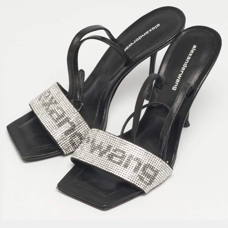Pre Owned Alexander Wang Julie Size 37.5 Black/Silver Leather Ankle Strap Sandals