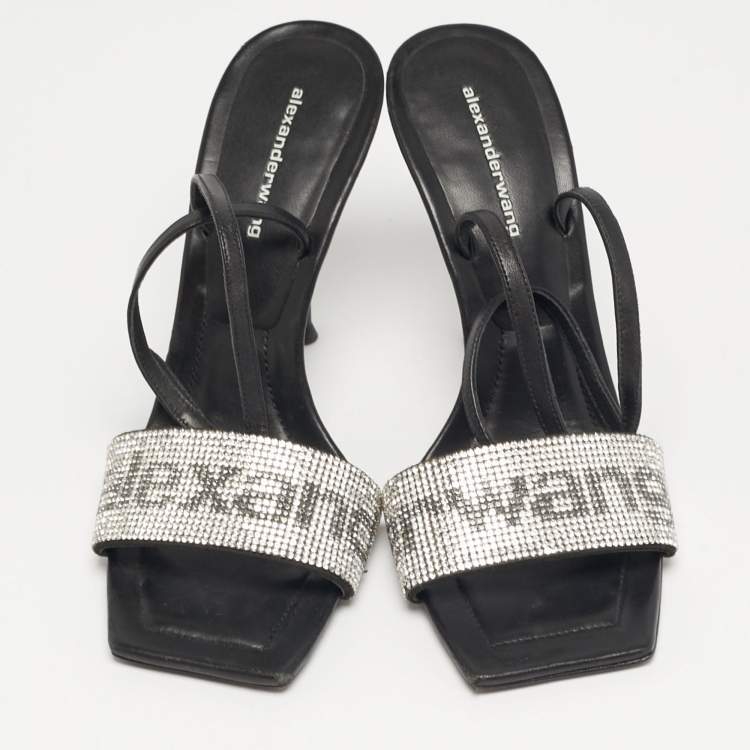 Pre Owned Alexander Wang Julie Size 37.5 Black/Silver Leather Ankle Strap Sandals