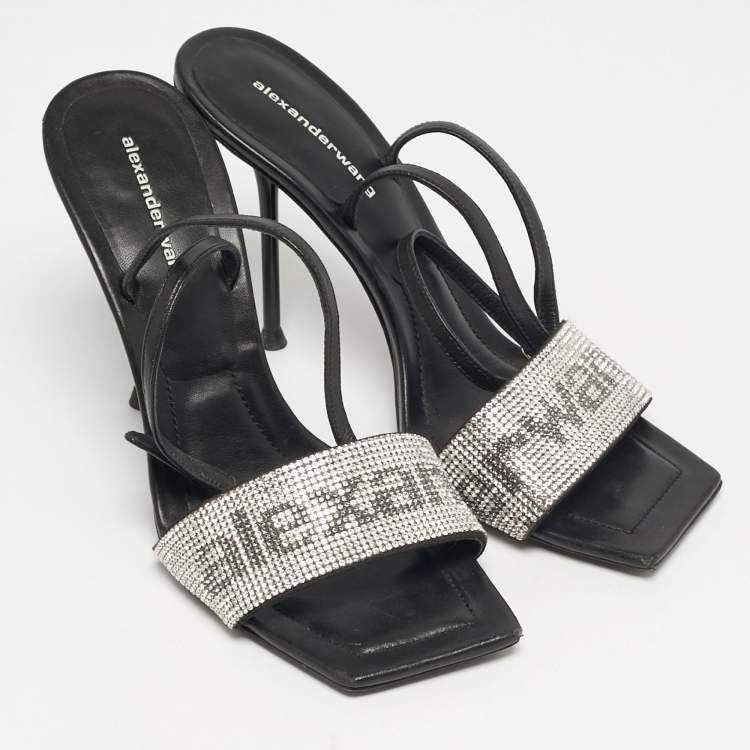 Pre Owned Alexander Wang Julie Size 37.5 Black/Silver Leather Ankle Strap Sandals
