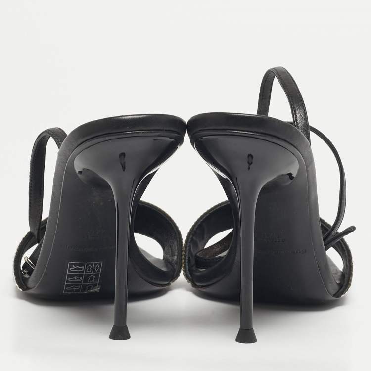 Pre Owned Alexander Wang Julie Size 37.5 Black/Silver Leather Ankle Strap Sandals