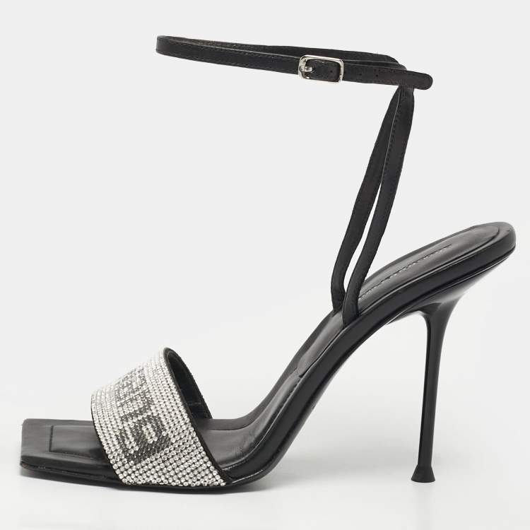 Pre Owned Alexander Wang Julie Size 37.5 Black/Silver Leather Ankle Strap Sandals